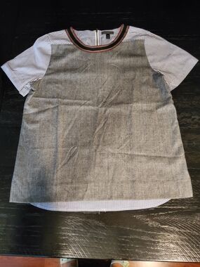 J Crew WOMANS  Grey & White Short-Sleeve Mixed-Media Top